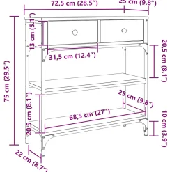 Table console avec tiroir Chêne artisanal 72,5 x 25 x 75 cm vidaXL
