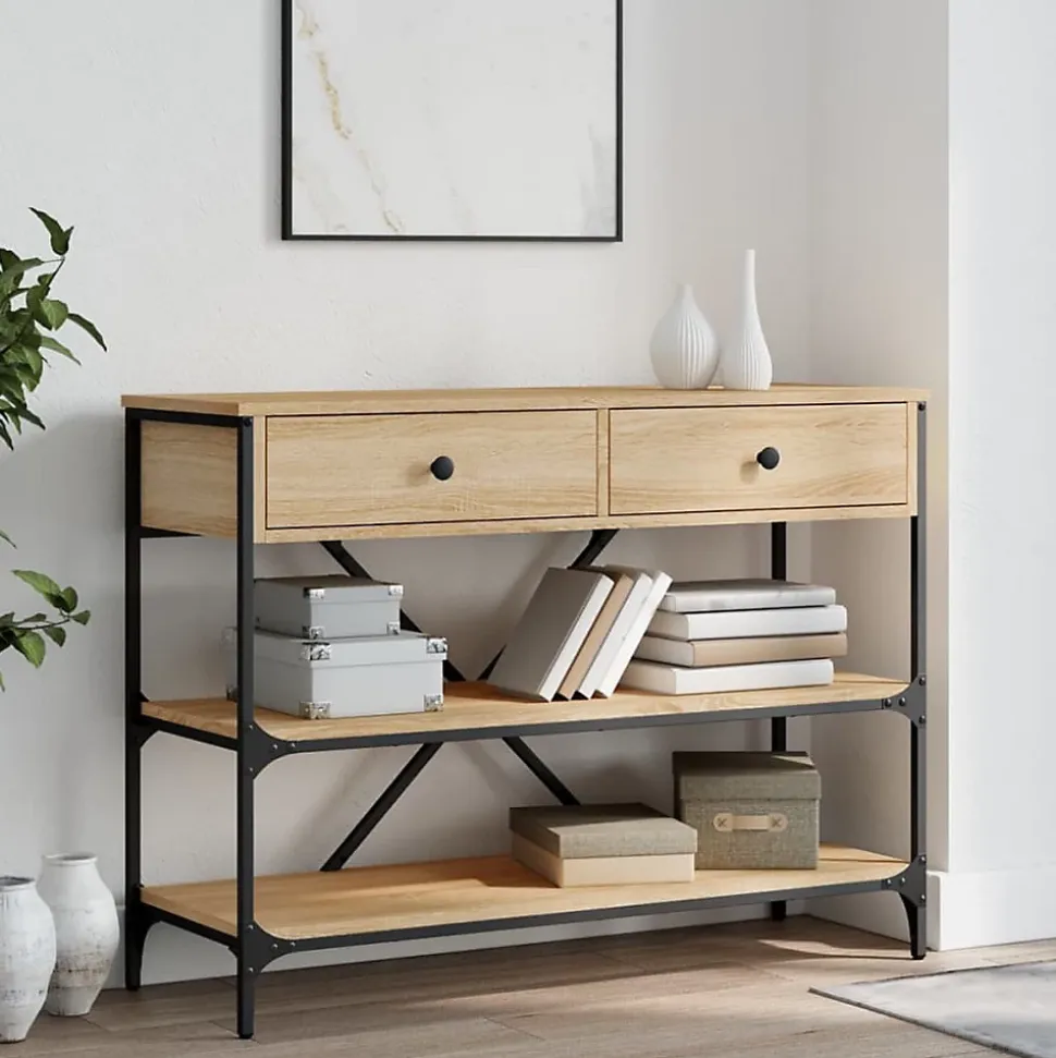 Table console avec tiroirs et étagères chêne sonoma vidaXL
