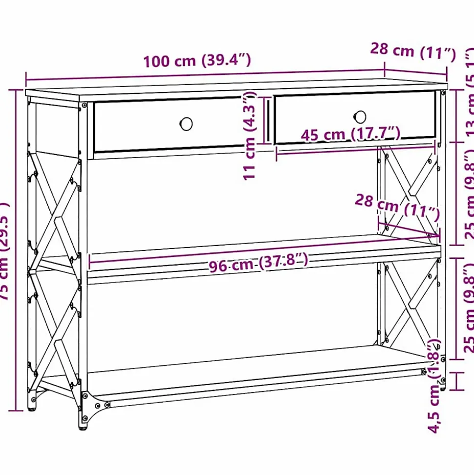 Table Console avec tiroir Chêne noir 100 x 28 x 75 cm vidaXL