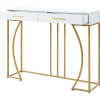 Table console blanche et structure couleur dorée avec 2 tiroirs