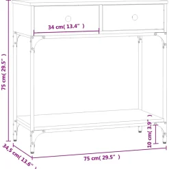 Table console chêne sonoma 75x34,5x75 cm bois d'ingénierie vidaXL