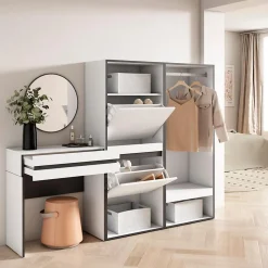 Table Console d'entrée 190x35x145cm meuble chaussures vestiaire blanc
