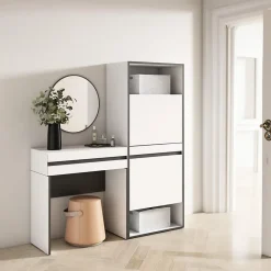 Table Console d'entrée 130x35x145cm meuble à chaussures blanc
