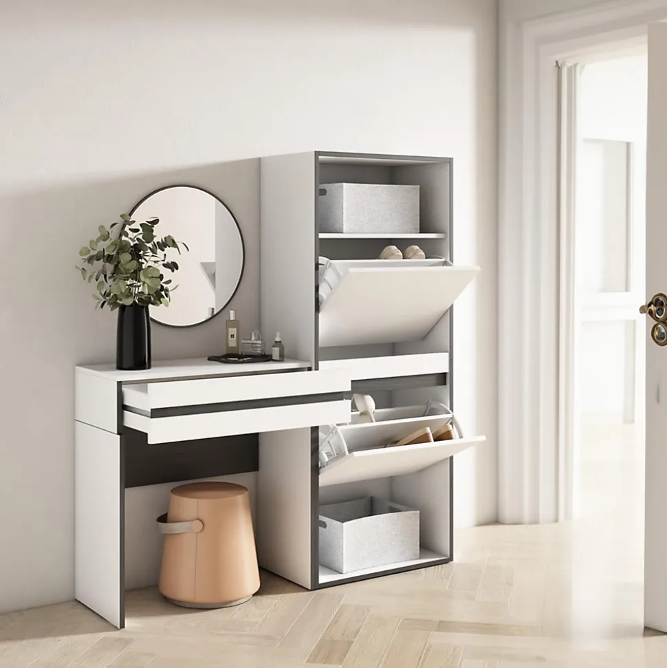 Table Console d'entrée 130x35x145cm meuble à chaussures blanc