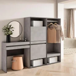 Table Console d'entrée 190x35x145cm meuble chaussures vestiaire gris