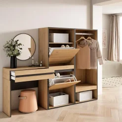 Table Console d'entrée 190x35x145cm meuble chaussure vestiaire chêne