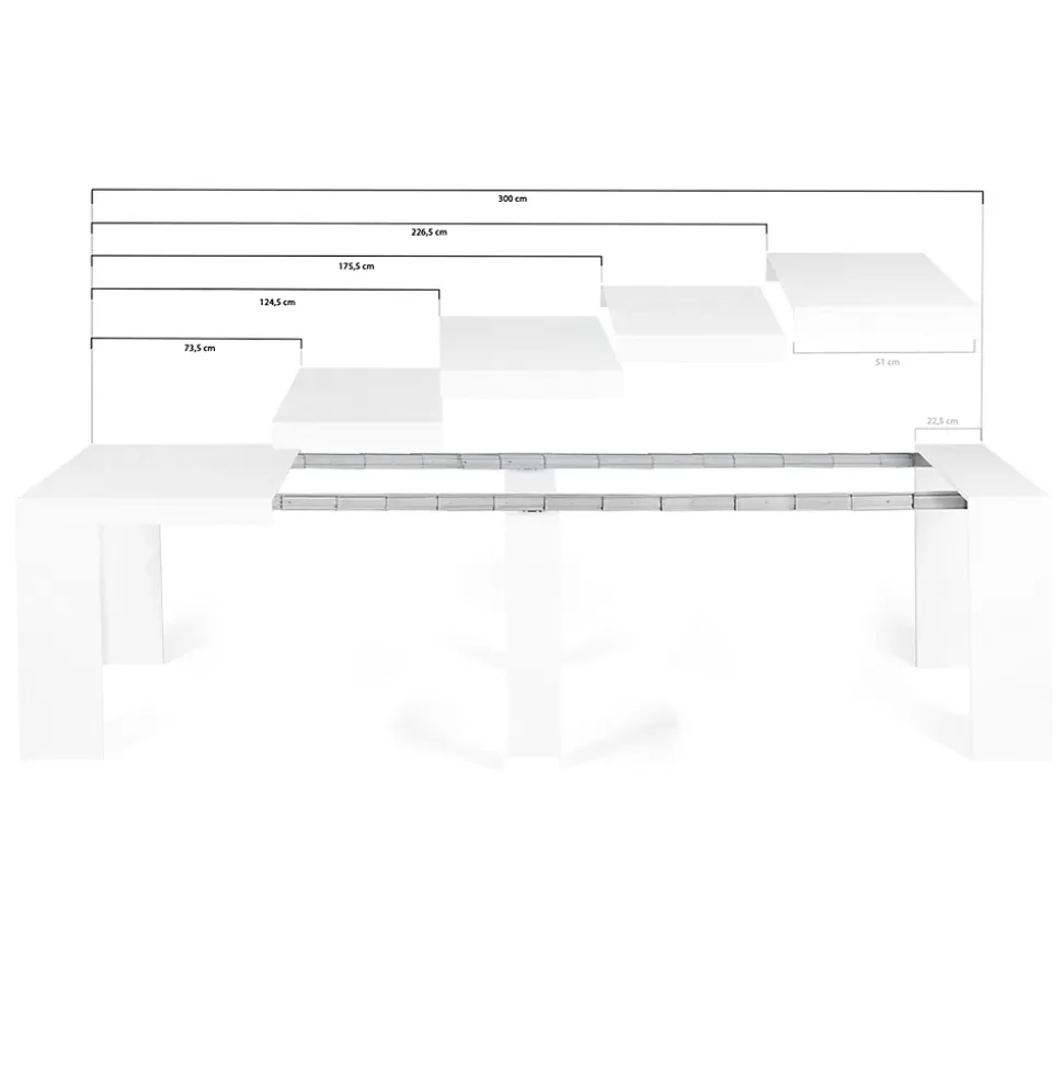 Table console extensible ORLANDO 14 personnes 300 cm bois blanc