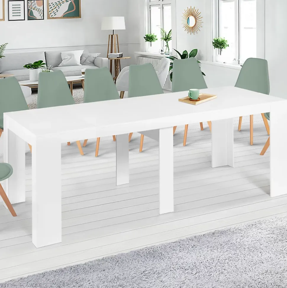 Table console extensible ORLANDO 14 personnes 300 cm bois blanc