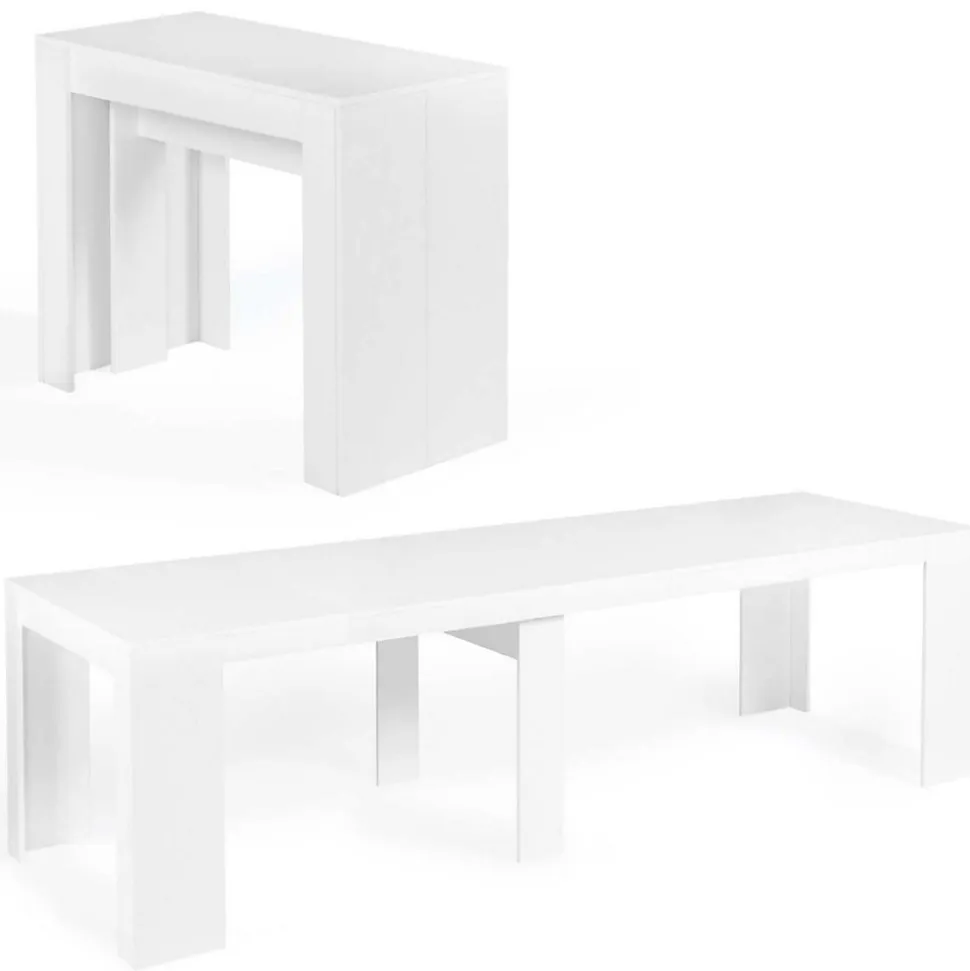 Table console extensible ORLANDO 14 personnes 300 cm bois blanc