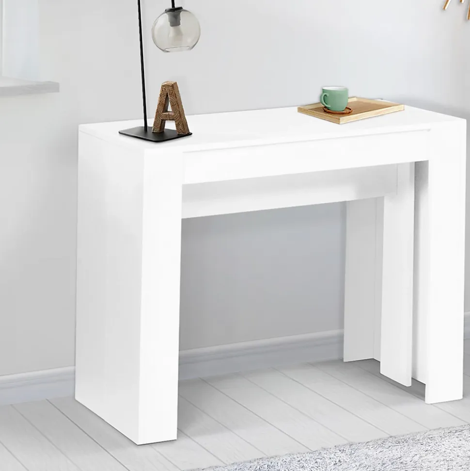 Table console extensible ORLANDO 14 personnes 300 cm bois blanc