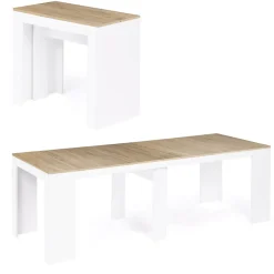 Table console extensible ORLANDO 10 personnes 235 cm bois blanc et façon hêtre