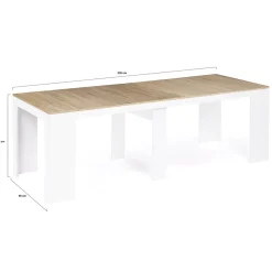 Table console extensible ORLANDO 10 personnes 235 cm bois blanc et façon hêtre
