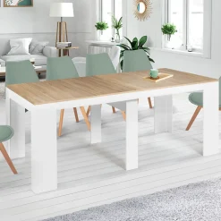 Table console extensible ORLANDO 10 personnes 235 cm bois blanc et façon hêtre