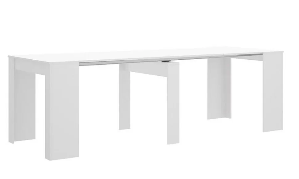 Table console extensible en chêne blanc brillant - Longueur 54-239 x Hauteur 77 x Profondeur 90 cm