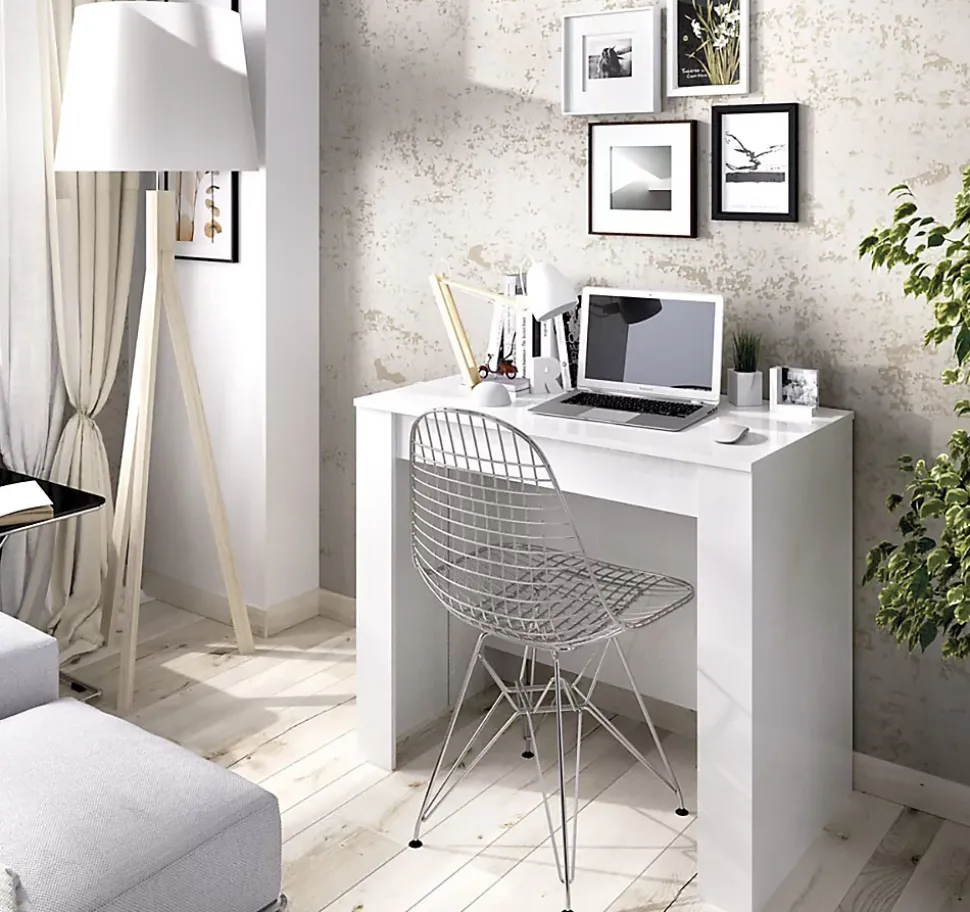 Table console extensible en chêne blanc brillant - Longueur 54-239 x Hauteur 77 x Profondeur 90 cm