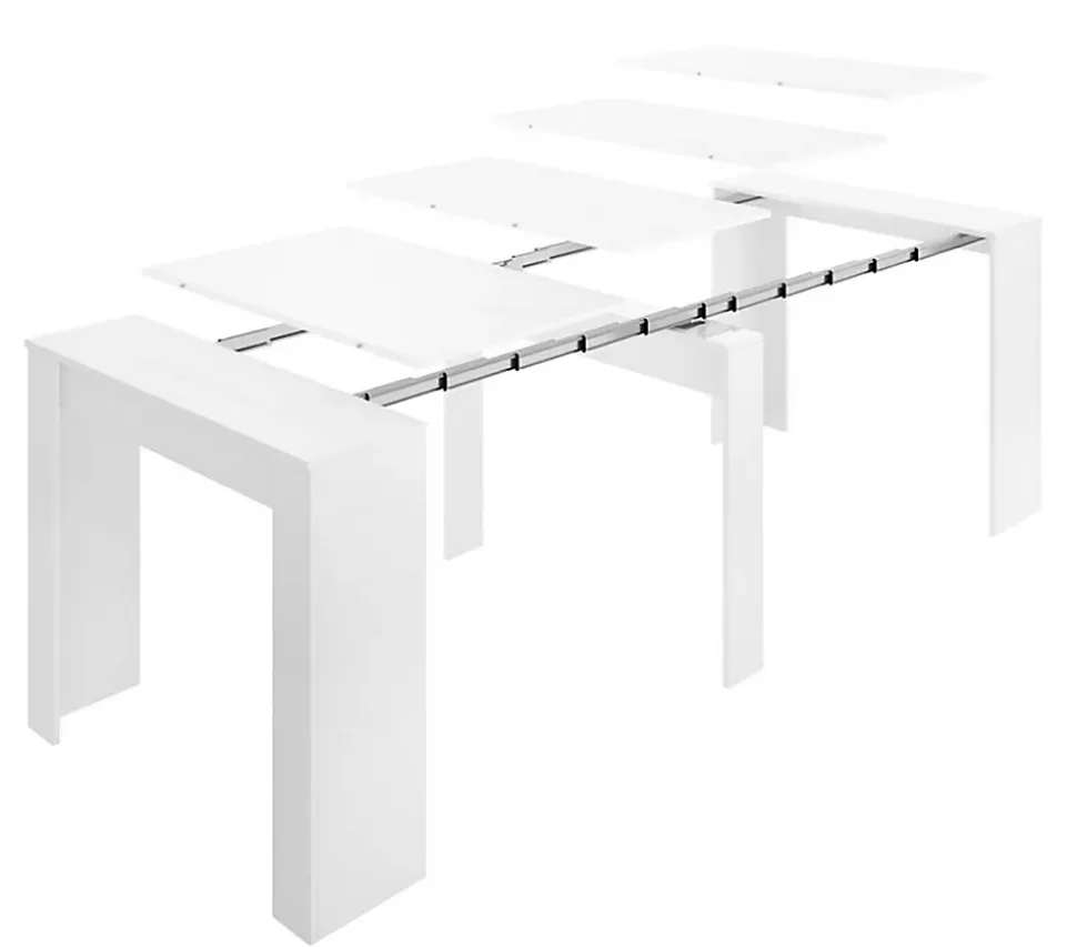 Table console extensible en chêne blanc brillant - Longueur 54-239 x Hauteur 77 x Profondeur 90 cm