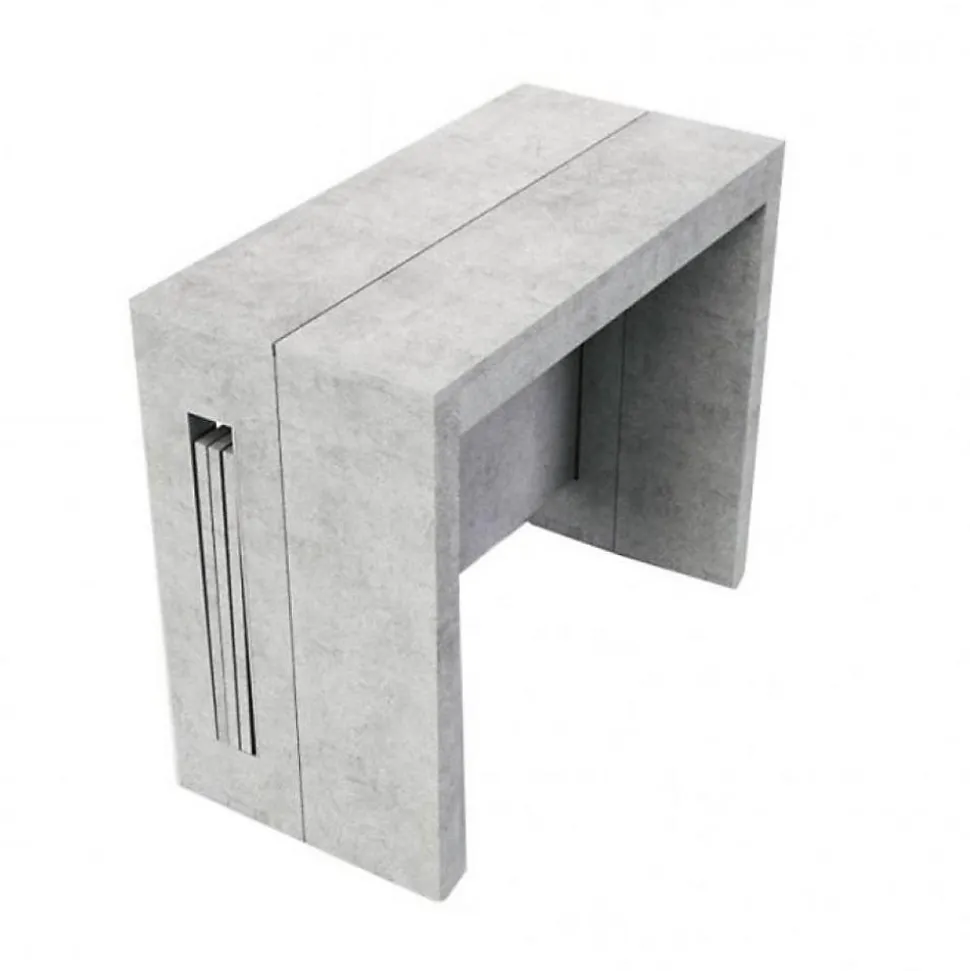 Table console extensible 8 couverts TOPAZ 90 cm béton avec allonges intégrées TERRANEO