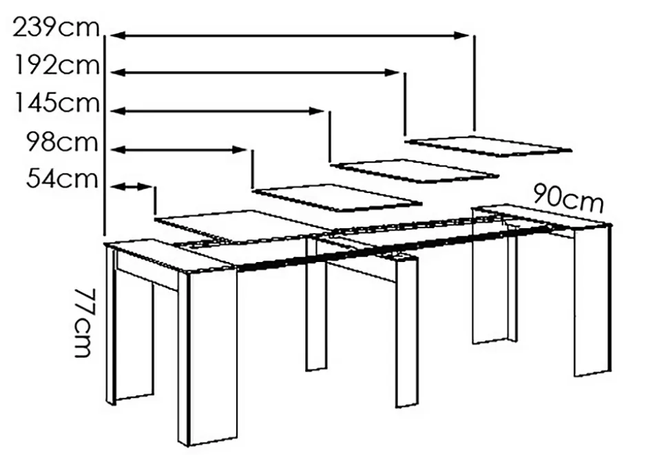 Table console extensible en chêne naturel - Longueur 54-239 x Hauteur 77 x Profondeur 90 cm