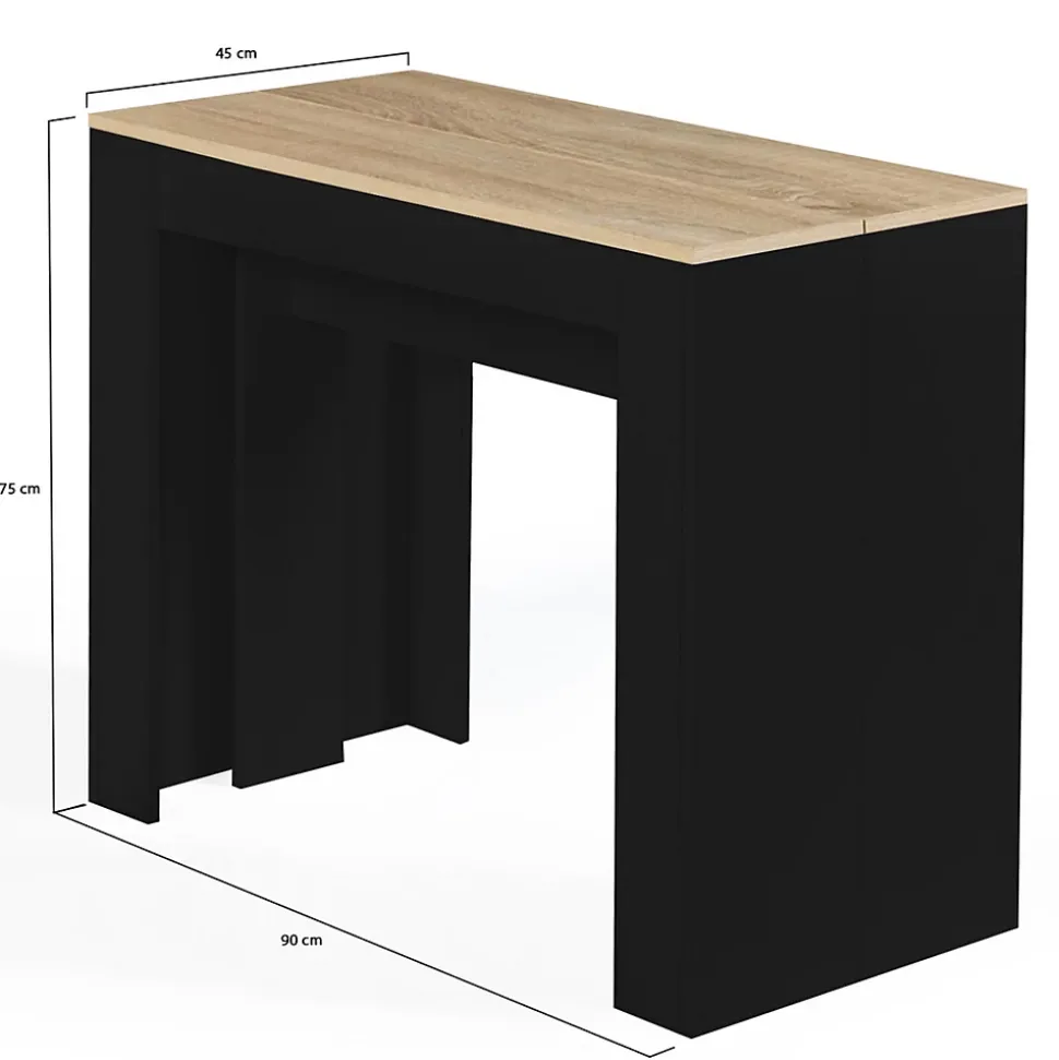 Table console extensible ORLANDO 10 personnes 235 cm bois noir et façon hêtre