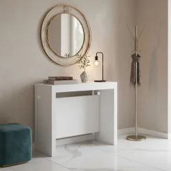 Table console extensible 8 couverts TOPAZ 90 cm blanc avec allonges intégrées TERRANEO