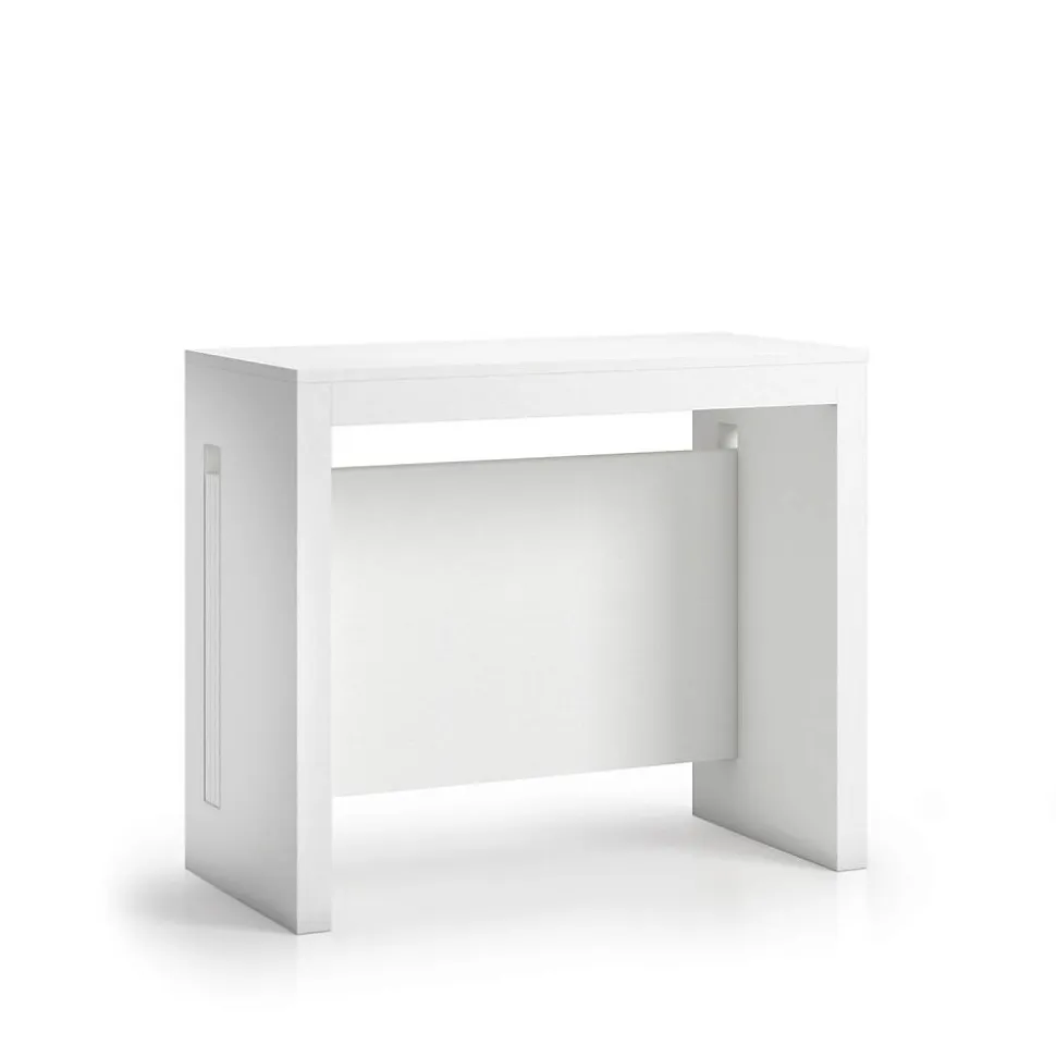 Table console extensible 8 couverts TOPAZ 90 cm blanc avec allonges intégrées TERRANEO