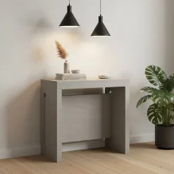 Table console extensible 8 couverts GRANDEZZA effet béton 80 cm avec allonges intégrées TERRANEO