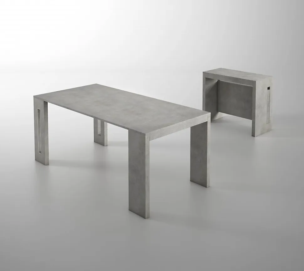 Table console extensible 8 couverts GRANDEZZA effet béton 80 cm avec allonges intégrées TERRANEO