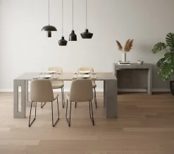 Table console extensible 8 couverts GRANDEZZA effet béton 80 cm avec allonges intégrées TERRANEO
