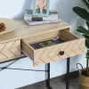 Table console industriel 2 tiroirs bois naturel pieds métal dim. 90 x 35 x 76 cm