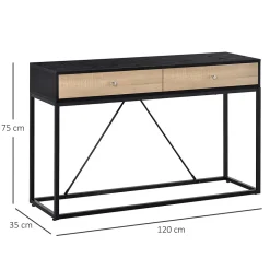Table console moderne 2 tiroirs métal et panneau de particules dim. 120 x 35 x 75 cm