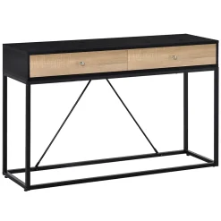 Table console moderne 2 tiroirs métal et panneau de particules dim. 120 x 35 x 75 cm