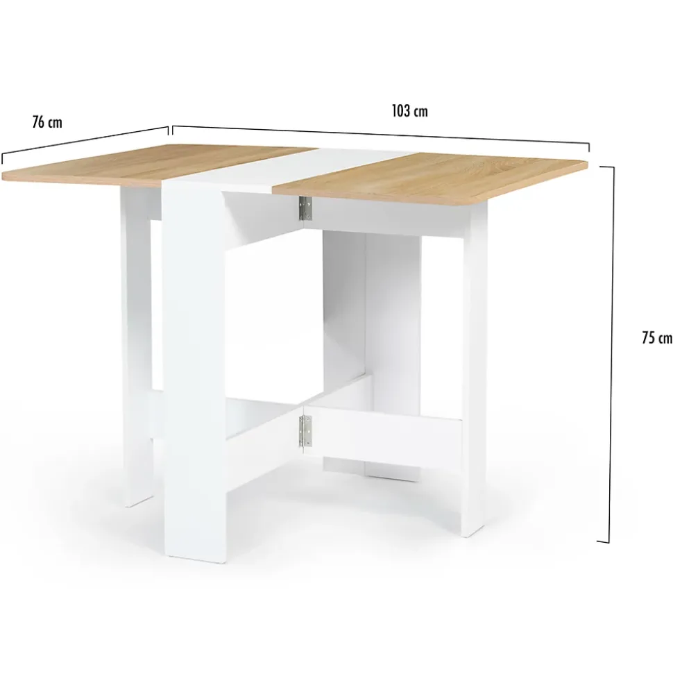 Table console pliable EDI 2-4 personnes bois blanc plateau façon hêtre 103 x 76 cm