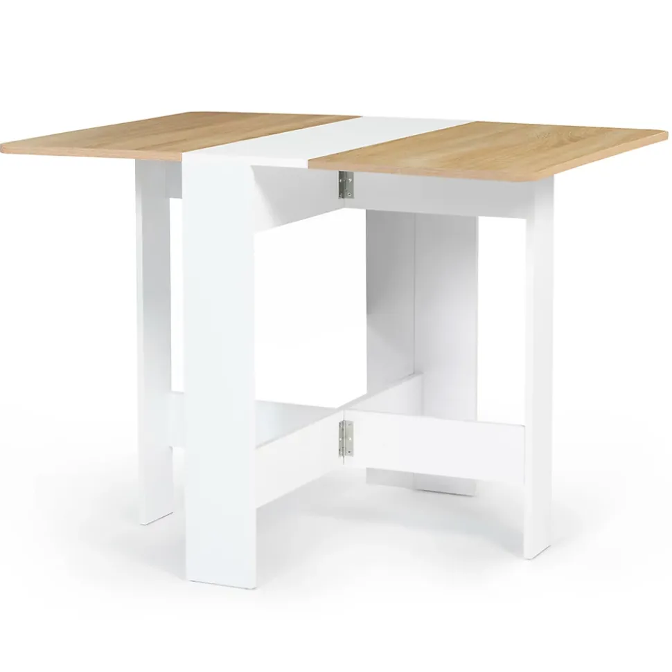 Table console pliable EDI 2-4 personnes bois blanc plateau façon hêtre 103 x 76 cm