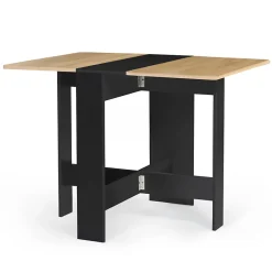 Table console pliable EDI 2-4 personnes bois noir plateau façon hêtre 103 x 76 cm