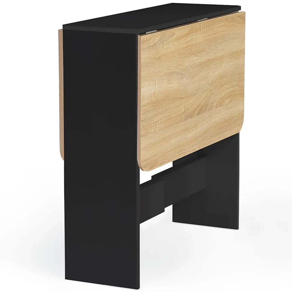Table console pliable EDI 2-4 personnes bois noir plateau façon hêtre 103 x 76 cm