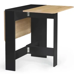 Table console pliable EDI 2-4 personnes bois noir plateau façon hêtre 103 x 76 cm