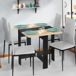 Table console pliable EDI 2-4 personnes bois noir plateau façon hêtre 103 x 76 cm
