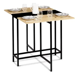 Table console pliable EDI 2-4 personnes façon hêtre et noir design industriel 103 x 76 cm