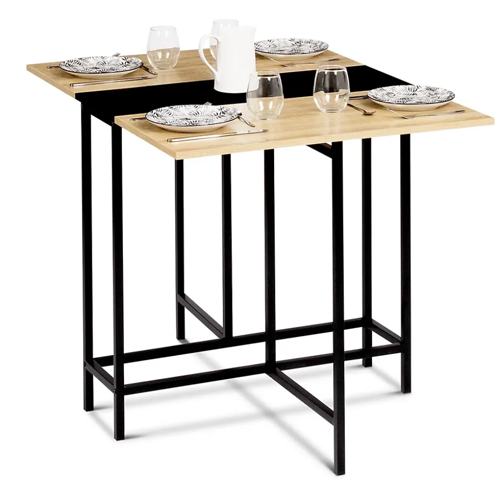 Table console pliable EDI 2-4 personnes façon hêtre et noir design industriel 103 x 76 cm