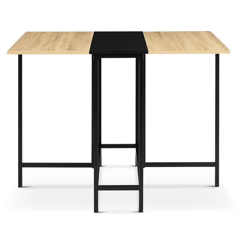 Table console pliable EDI 2-4 personnes façon hêtre et noir design industriel 103 x 76 cm