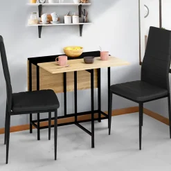 Table console pliable EDI 2-4 personnes façon hêtre et noir design industriel 103 x 76 cm