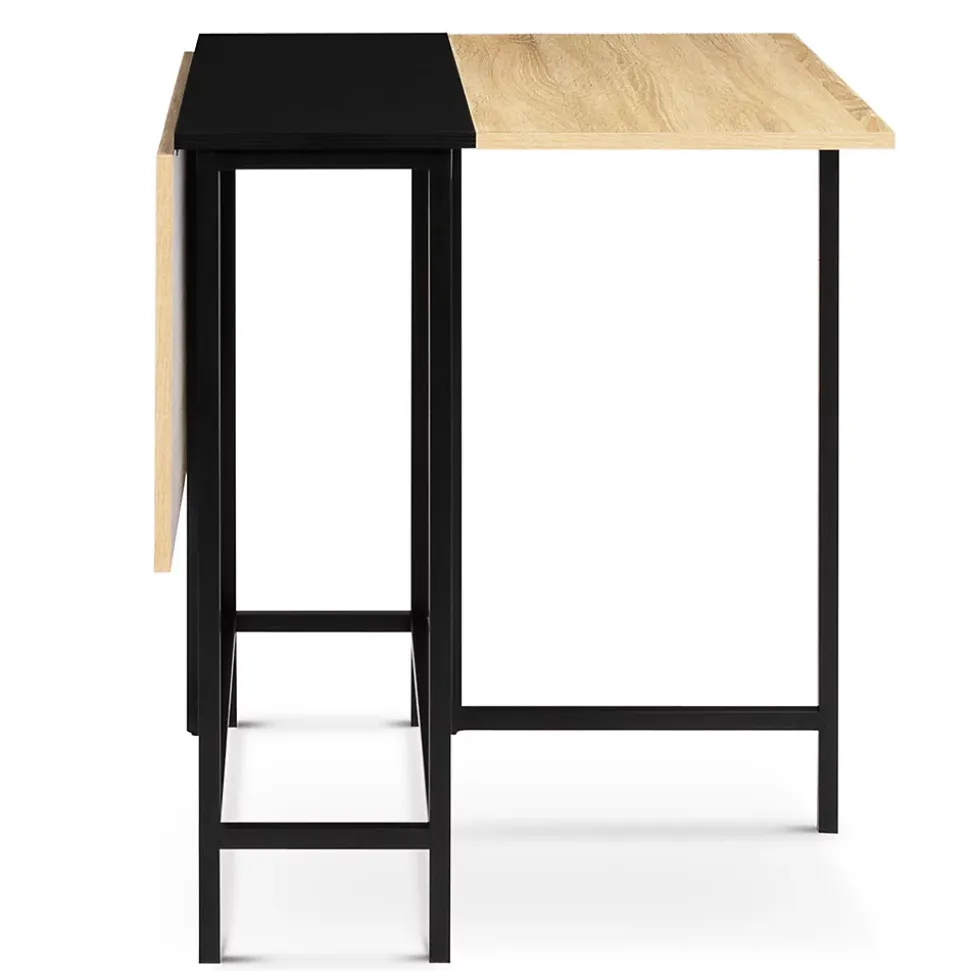 Table console pliable EDI 2-4 personnes façon hêtre et noir design industriel 103 x 76 cm