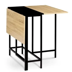 Table console pliable EDI 2-4 personnes façon hêtre et noir design industriel 103 x 76 cm