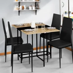 Table console pliable EDI 2-4 personnes façon hêtre et noir design industriel 103 x 76 cm
