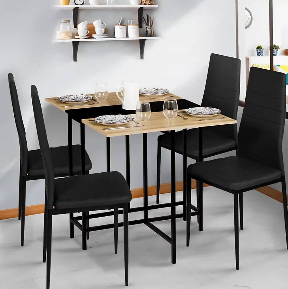 Table console pliable EDI 2-4 personnes façon hêtre et noir design industriel 103 x 76 cm