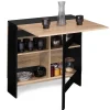 Table console pliable EDI 2-6 personnes avec rangements bois noir plateau façon hêtre 150 x 80 cm