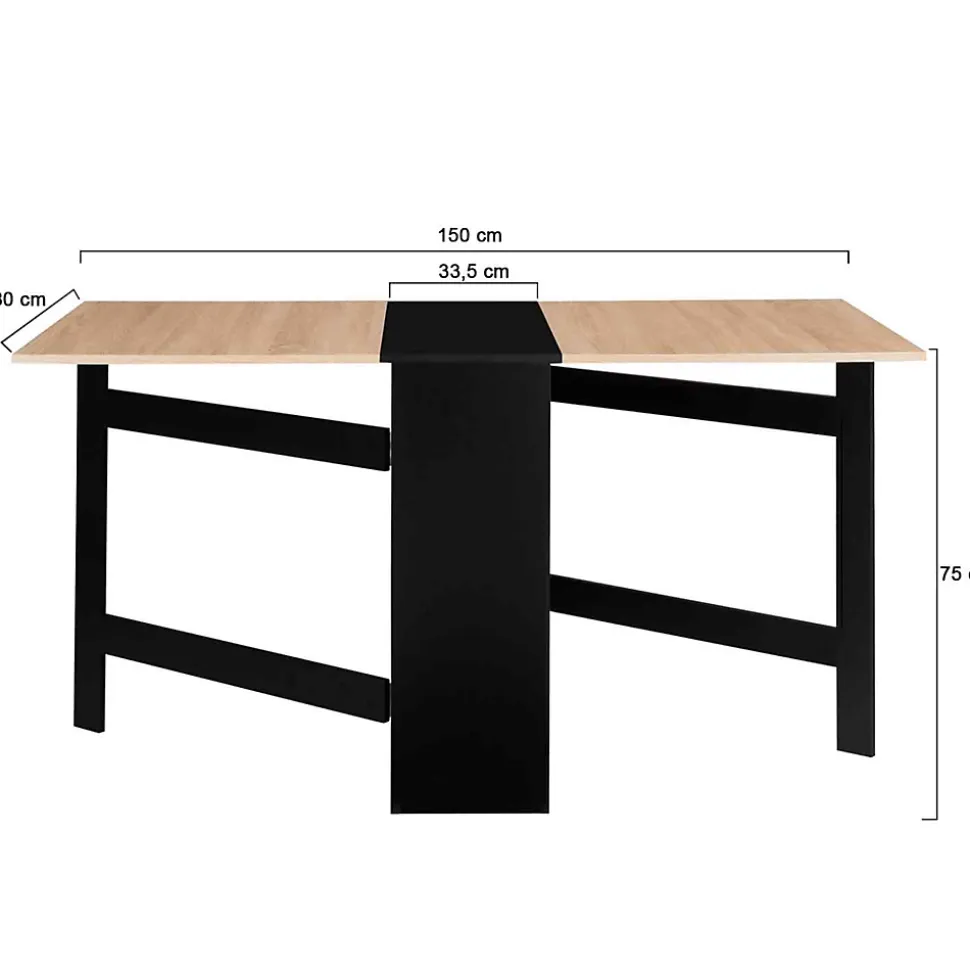 Table console pliable EDI 2-6 personnes avec rangements bois noir plateau façon hêtre 150 x 80 cm