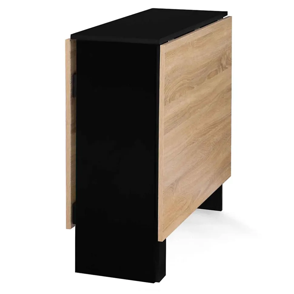 Table console pliable EDI 2-6 personnes avec rangements bois noir plateau façon hêtre 150 x 80 cm