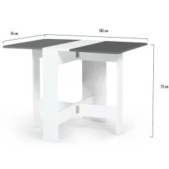 Table console pliable EDI 2-4 personnes bois blanc plateau gris 103 x 76 cm