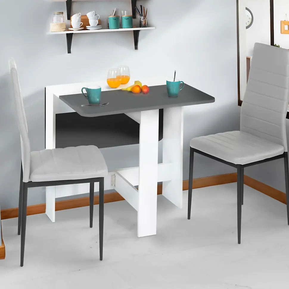 Table console pliable EDI 2-4 personnes bois blanc plateau gris 103 x 76 cm